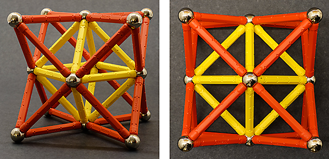 Stellate octahedron in equatorial and polar views