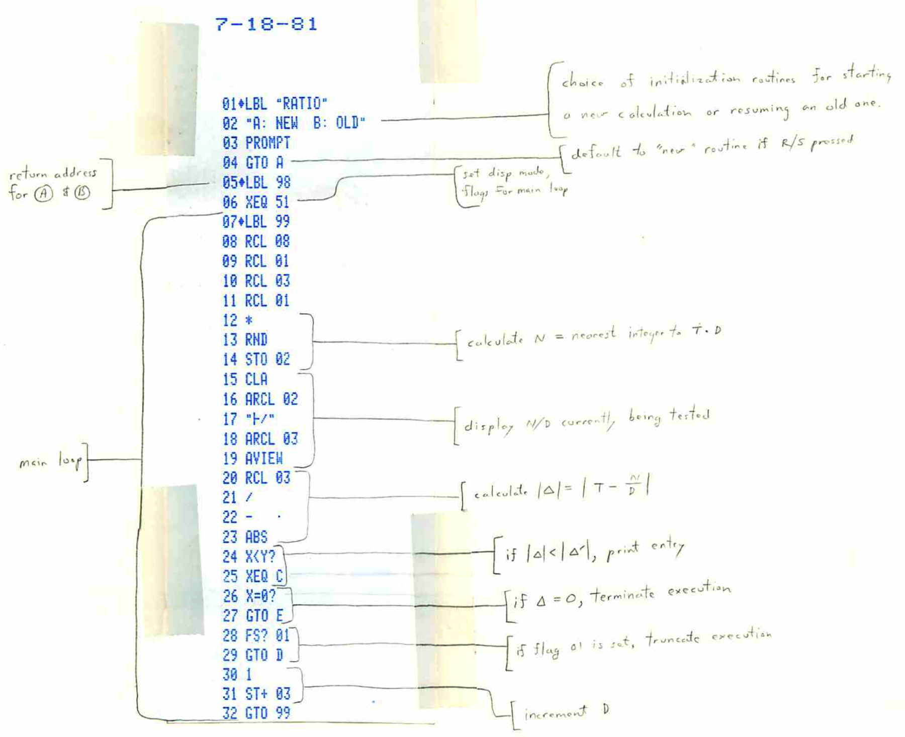 HP 41C program main loop