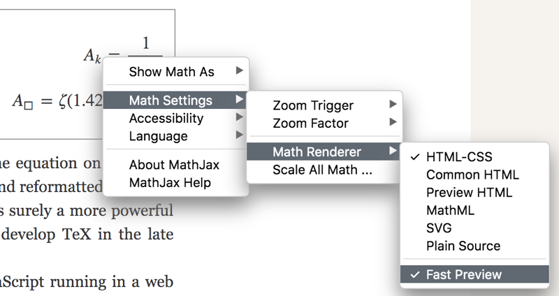 Math settings submenus